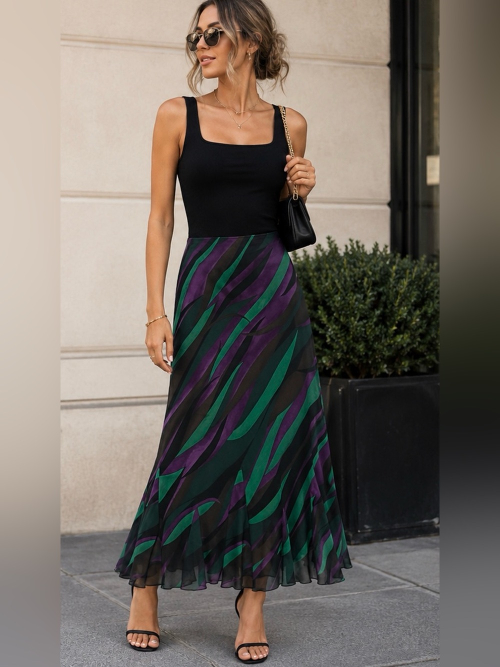 Vibrant Animal Print Midi XL Skirt Ruffle Hem Dark Romantic Colorful Whimsical